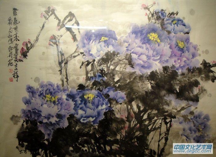 画家刘元红花鸟作品《紫气东来富贵吉祥》