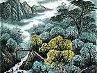 画家闫秀伶山水作品《远山芳草外，流水落花中》