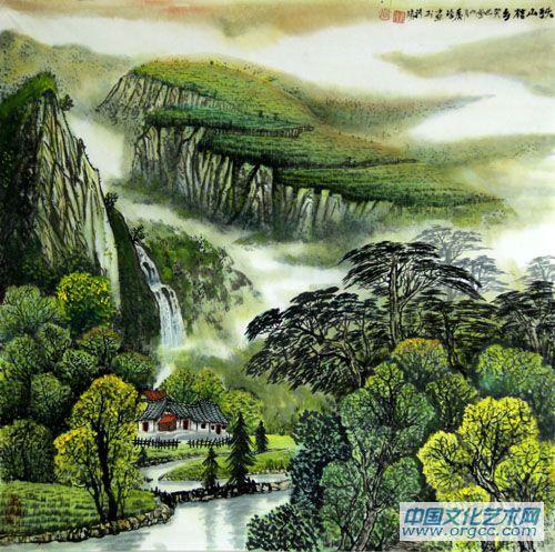 画家闫秀伶山水作品《秋山桔香》