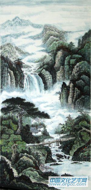 画家闫秀伶山水作品《小桥流水人家》