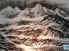 画家李颠焦墨山水作品《红装素裹》