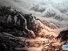 画家李颠焦墨山水作品《天山脚下》