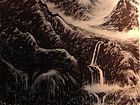 画家李颠焦墨山水作品《小桥流水人家》