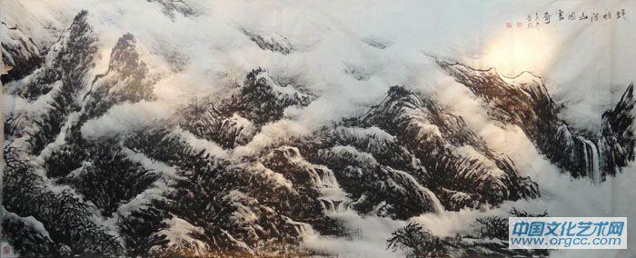 画家李颠焦墨山水作品