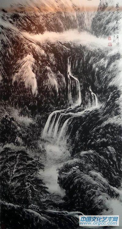 画家李颠焦墨山水作品