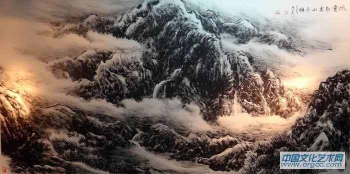 画家李颠焦墨山水作品