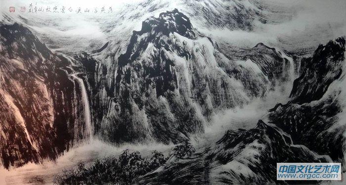 画家李颠焦墨山水作品