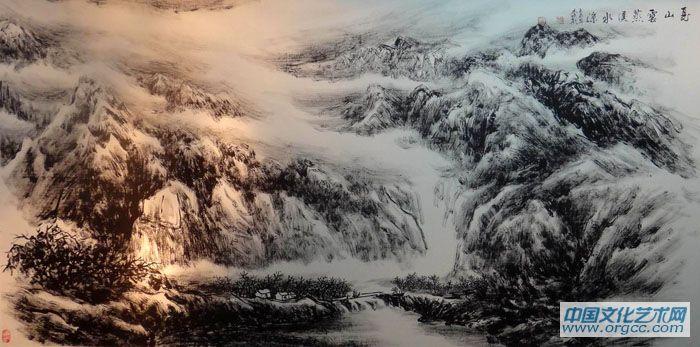 画家李颠焦墨山水作品