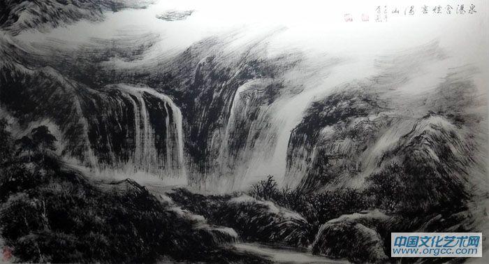 画家李颠焦墨山水作品