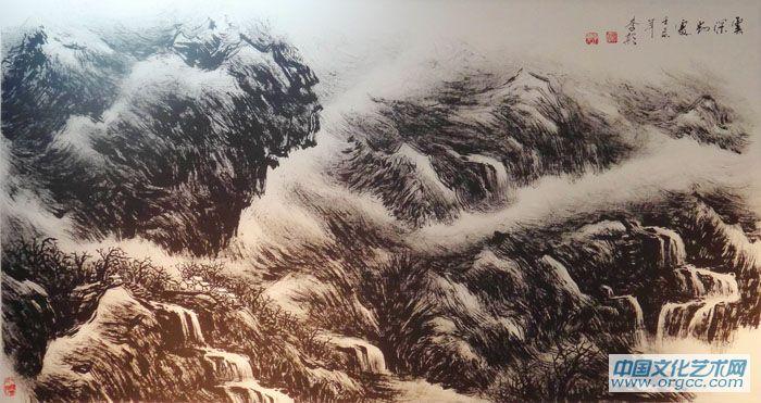 画家李颠焦墨山水作品《雲深知处》
