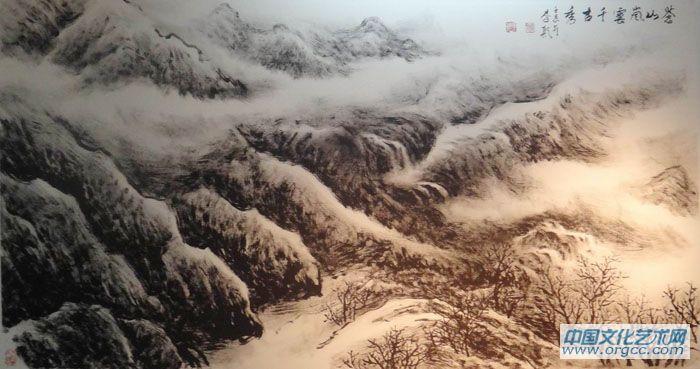 画家李颠焦墨山水作品《苍山风云千古秀》