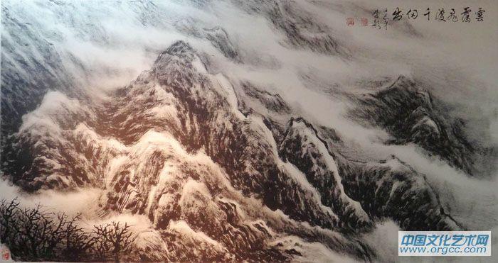 画家李颠焦墨山水作品