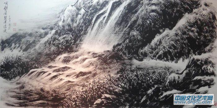 画家李颠焦墨山水作品