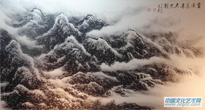 画家李颠焦墨山水作品