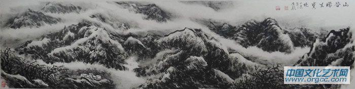 画家李颠焦墨山水作品