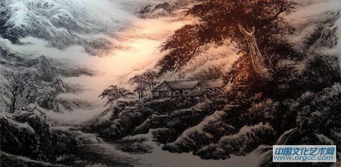 画家李颠焦墨山水作品