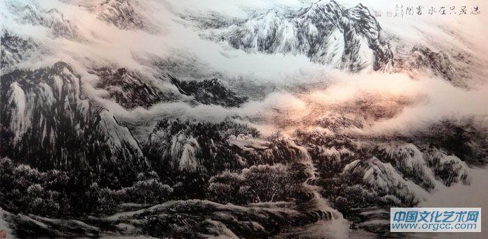 画家李颠焦墨山水作品