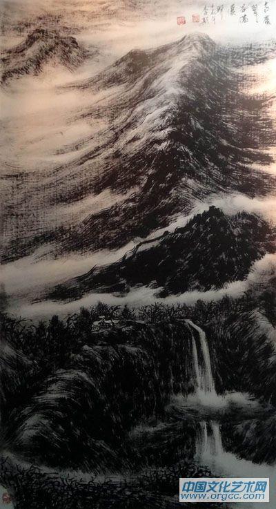 画家李颠焦墨山水作品