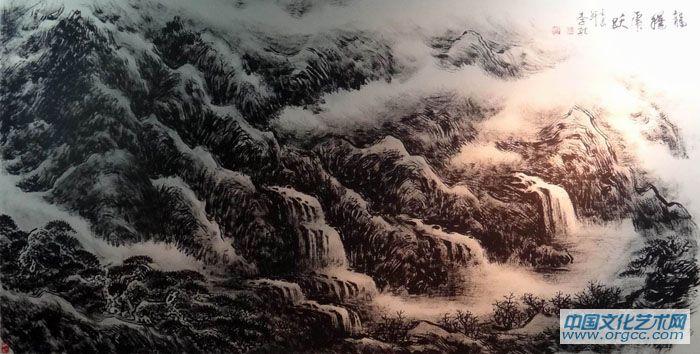画家李颠焦墨山水作品
