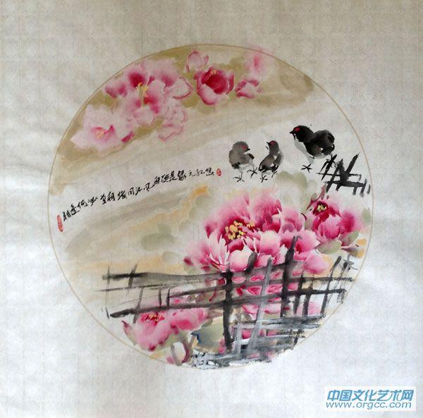 画家刘元红花鸟作品《相逢何必曾相识同沐风雨便是缘》