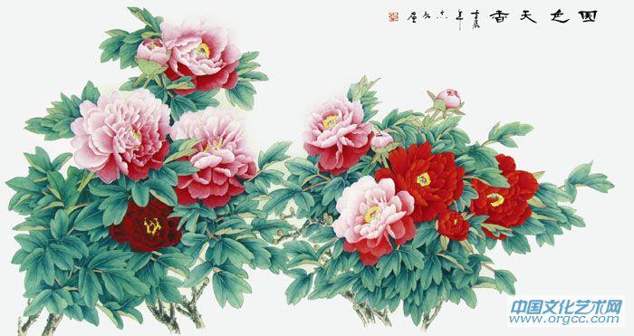 画家马志红花鸟作品《国色天香》