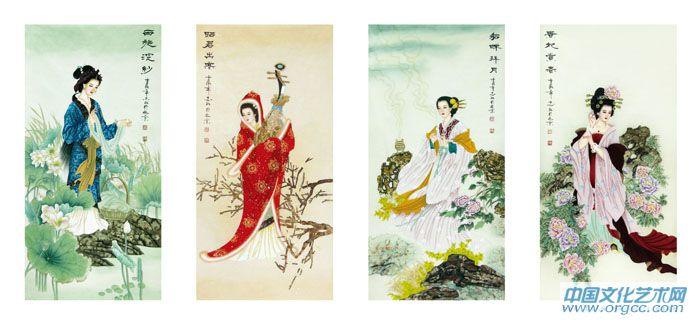 画家马志红人物作品《四大美女四条屏》