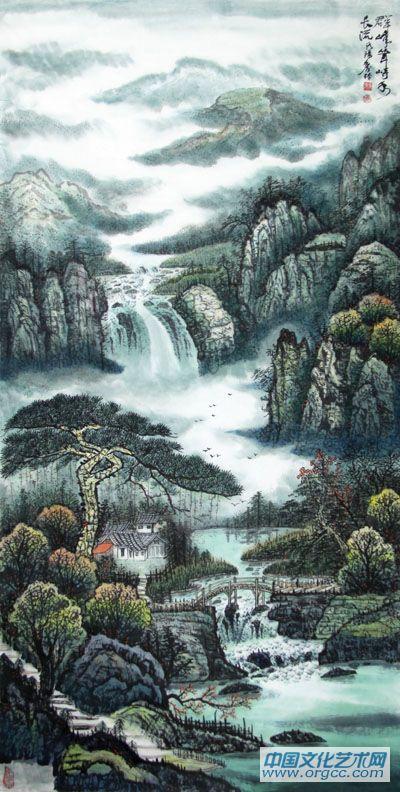 画家闫秀伶山水作品《群峰耸峙秀》
