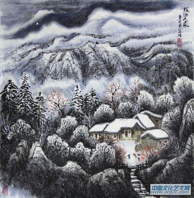 画家闫秀伶山水作品《银海人家》