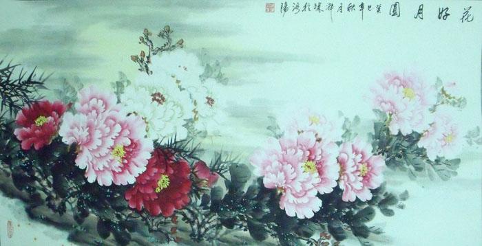 画家郝淑琳花鸟作品《花好月圆》