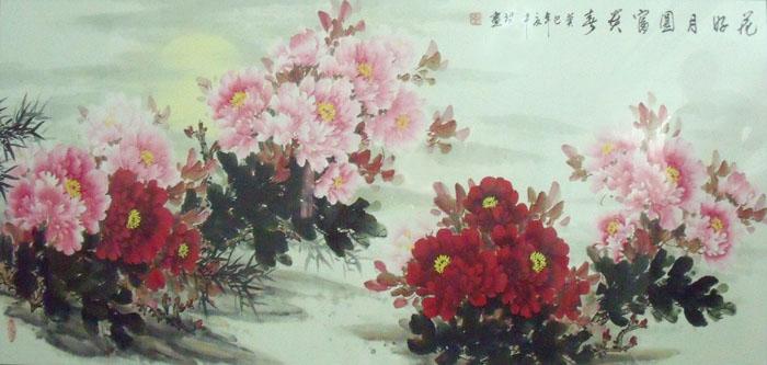 画家郝淑琳花鸟作品《花好月圆富贵春》