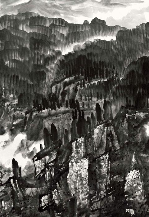 画家张国亮山水作品《龙门山色长卷二（局部之三）》