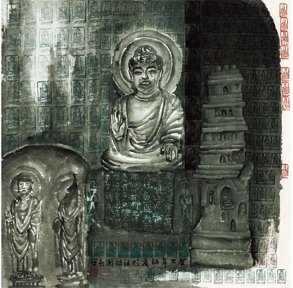 画家张国亮山水作品《龙门造像之慈悲而为》