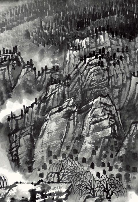 画家张国亮山水作品《龙门山色长卷一（局部之一）》