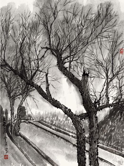 画家张国亮山水作品《龙门石窟写生系列之二十》