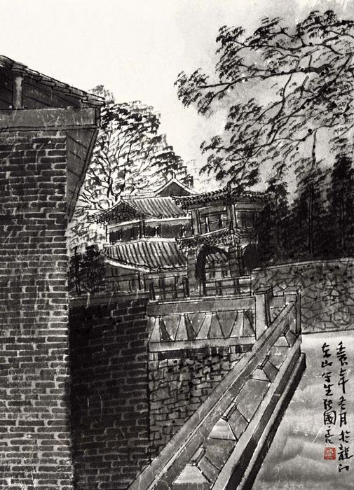 画家张国亮山水作品《龙门石窟写生系列之十九》