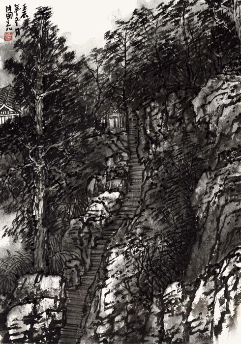 画家张国亮山水作品《龙门石窟写生系列之十二》