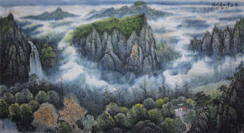 画家闫秀伶山水作品《雨没青山》