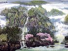 画家闫秀伶山水作品《山涧清泉和鸟鸣》136×68