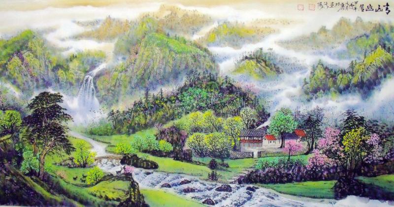 画家闫秀伶山水作品《青山幽居》136×68